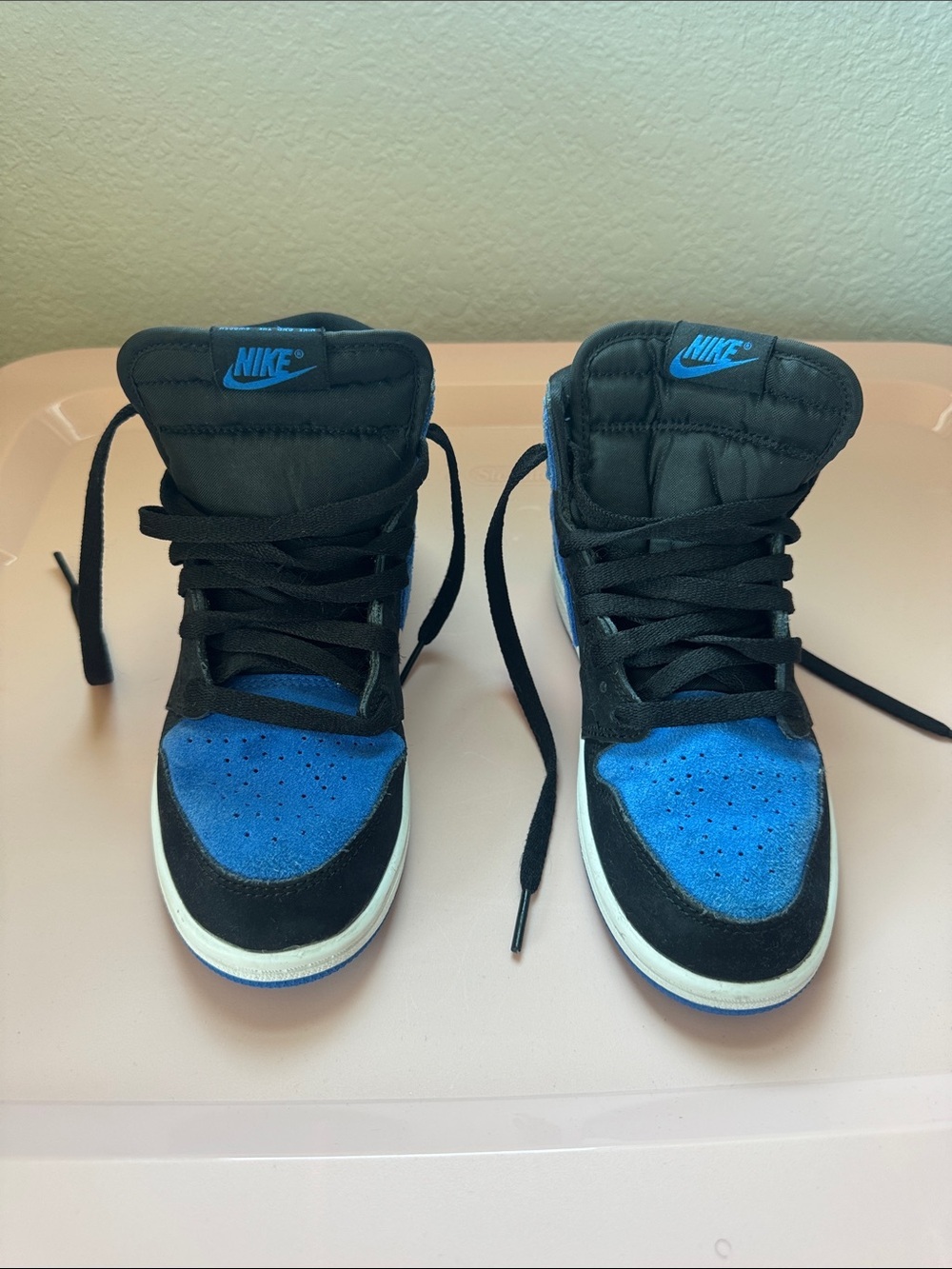 Nike Air Jordan 1 Retro High Youth Suede Sneakers Blue and Black Size 3Y